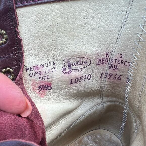 Vintage 80s Justin Boots Dark Cherry Lace Up Roper Kilte Fringe Cowgirl 5.5B - Picture 6 of 6